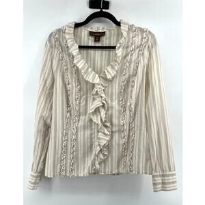 Bandolino Women's Striped Ruffle Front Shirt Size 10 Western Boho Y2K